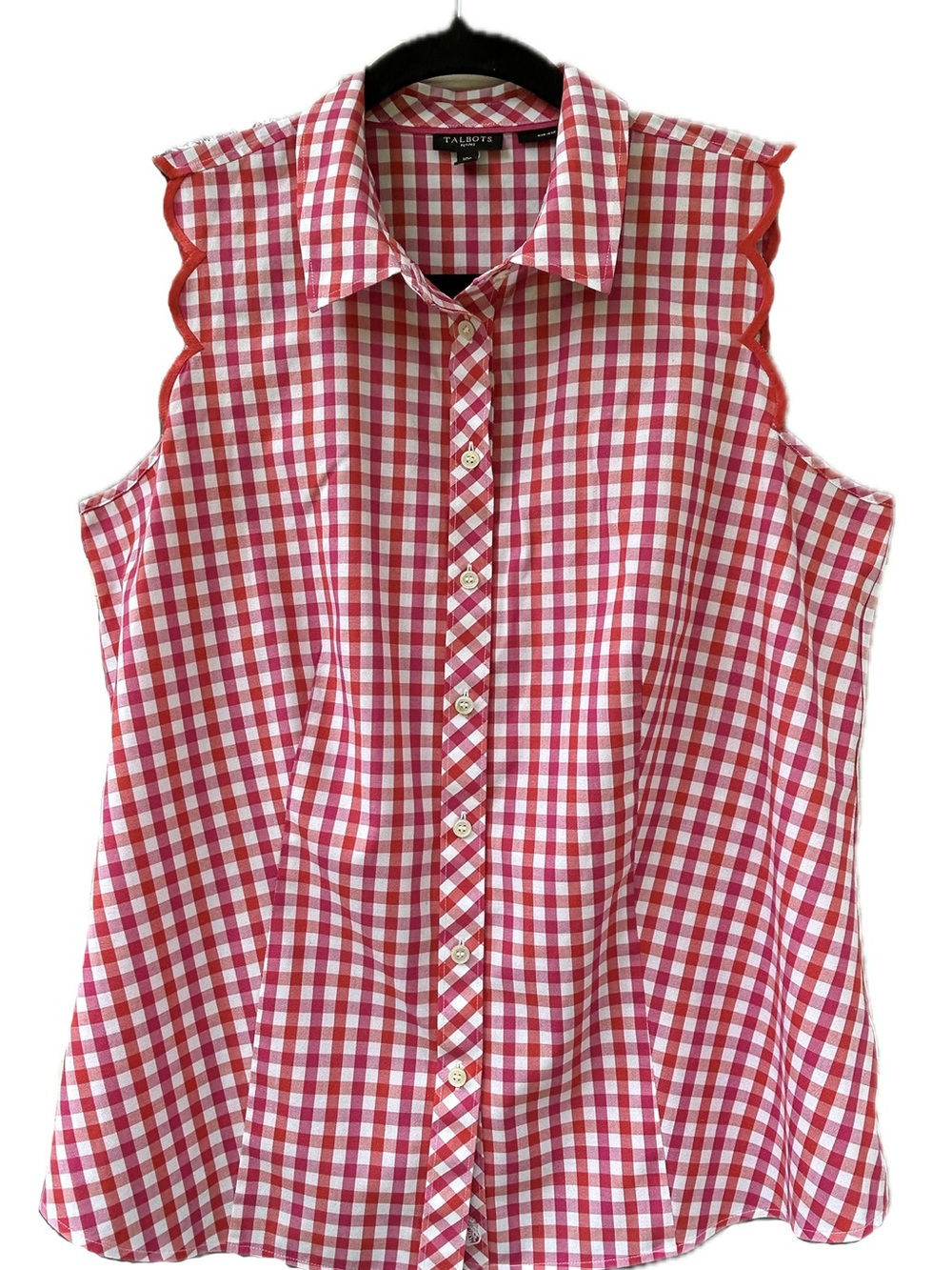 Talbots Red, Pink, White Gingham Sleeveless Button-Down Shirt